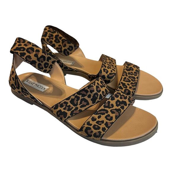 Steve Madden Effie Sandals Womens 9 Brown Tan Animal Print Slingback Ankle Strap - Picture 1 of 5